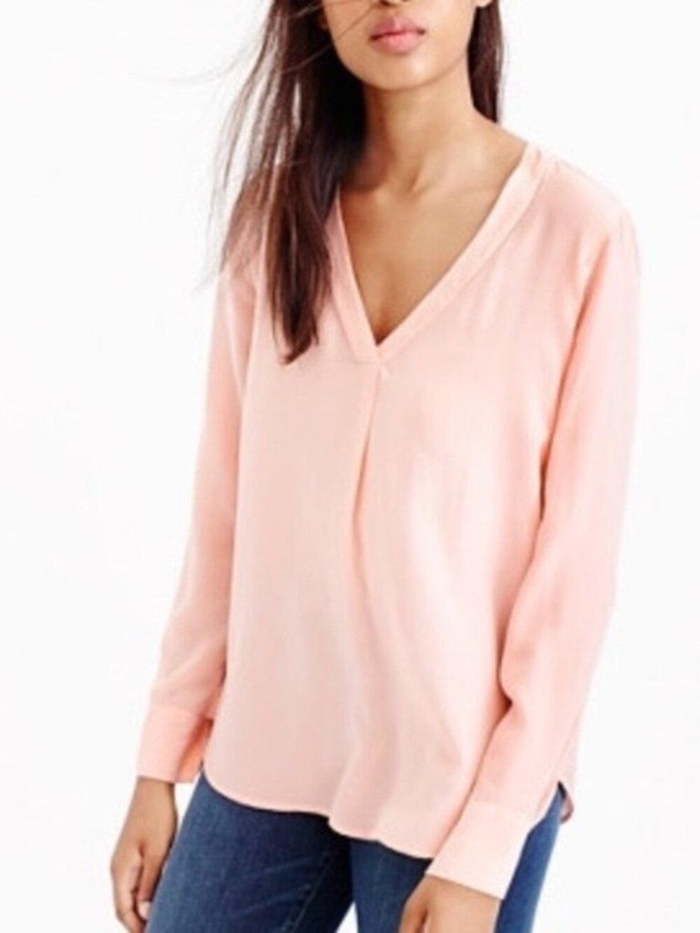 2/$30 J. Crew Silk Drapey V-Neck Blouse Pullover Dark Peach Medium #A2257